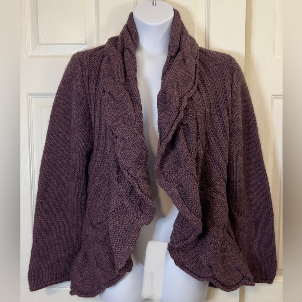 Elisabetta Collection Italy Cozy Purple Wool Ruffle Open Front Sweater 2x Y2K